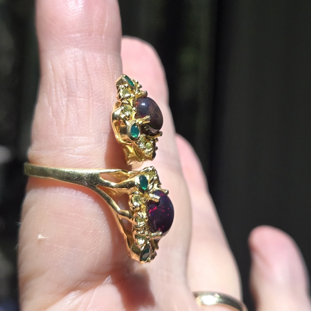 Opal green 💚 Onyx & Peridot sterling &gold ring sz8 adjustable - Picture 6 of 10